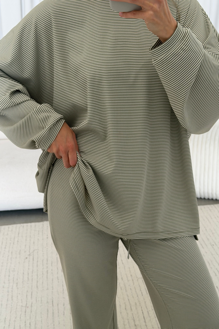 Tanner Ribbed Striped Pants in Sage