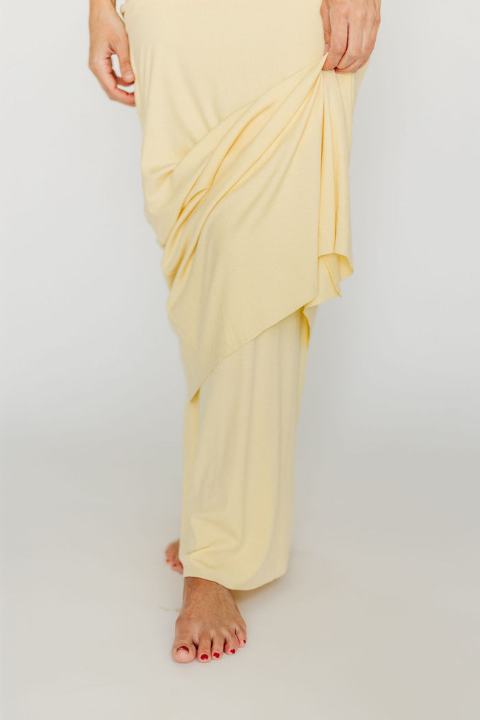 The Charlie Ribbed Maxi Dress in Butter Yellow - Bump Friendly