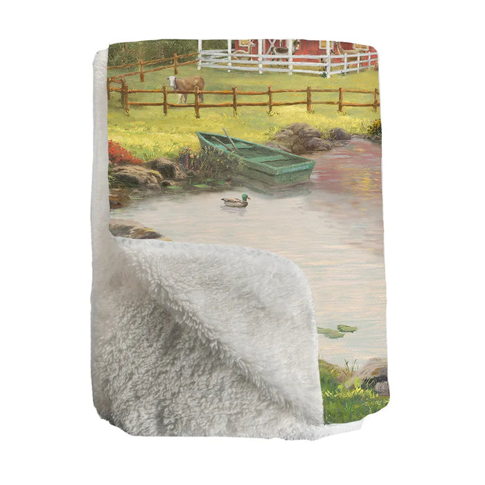 Thomas Kinkade Red Barn Retreat Sherpa Throw Blanket