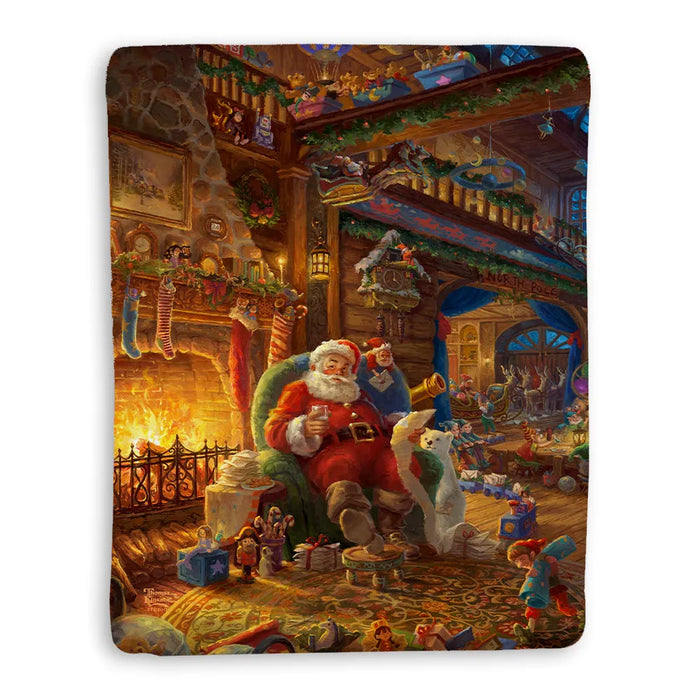 Thomas Kinkade Santa's Workshop Sherpa Throw Blanket