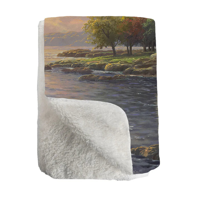 Thomas Kinkade Serenity Cove Sherpa Throw Blanket