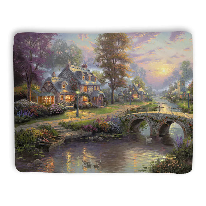 Thomas Kinkade Sunset on Lamplight Lane Sherpa Throw Blanket