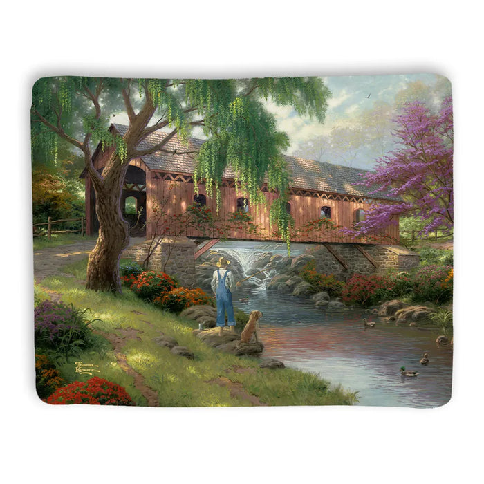 Thomas Kinkade The Old Fishin' Hole Sherpa Throw Blanket