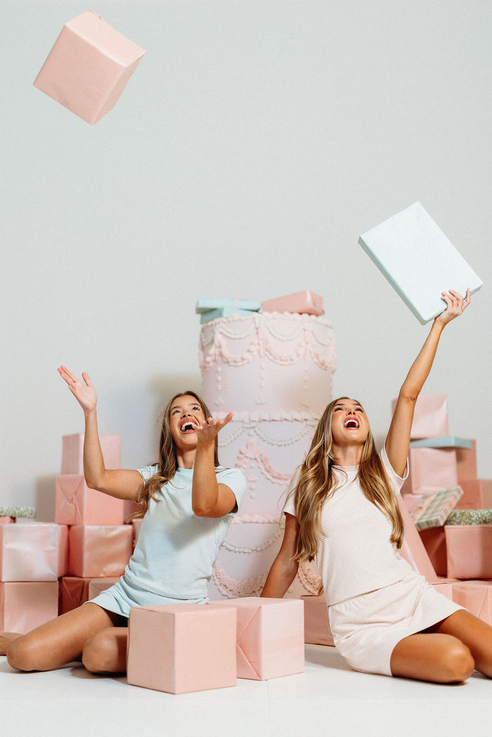 Tiegen Striped Fleece Mini Skort in Blush