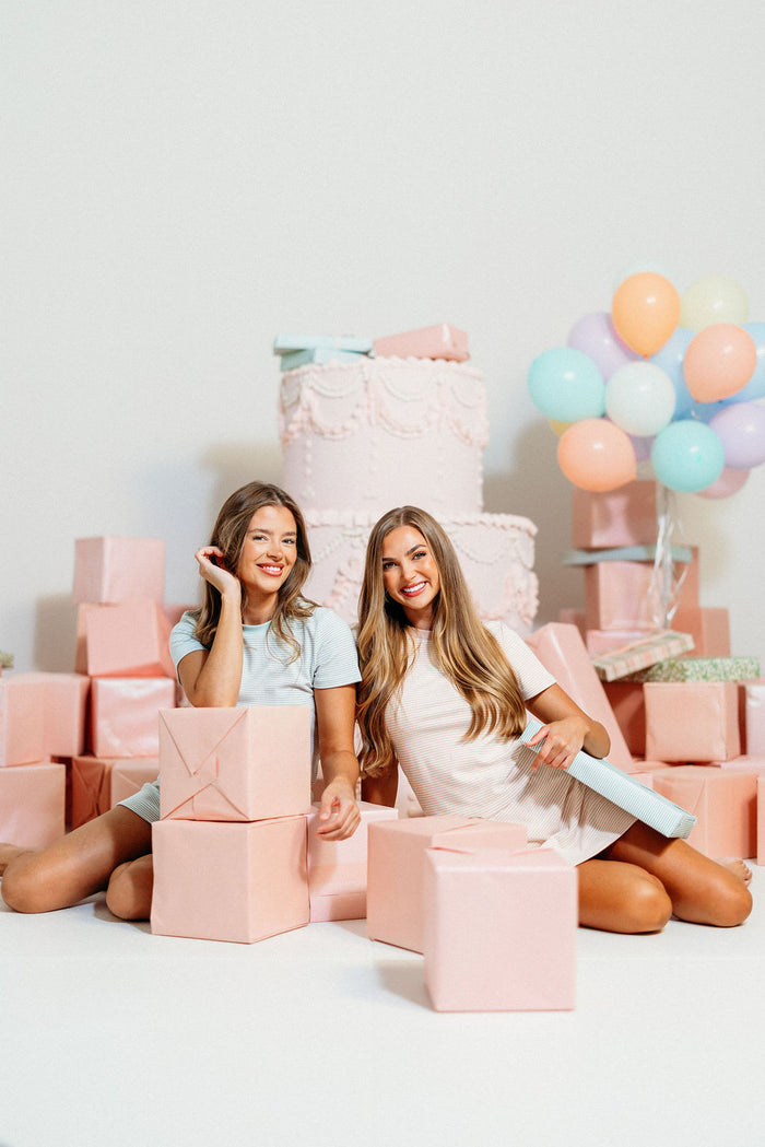 Tiegen Striped Fleece Mini Skort in Blush