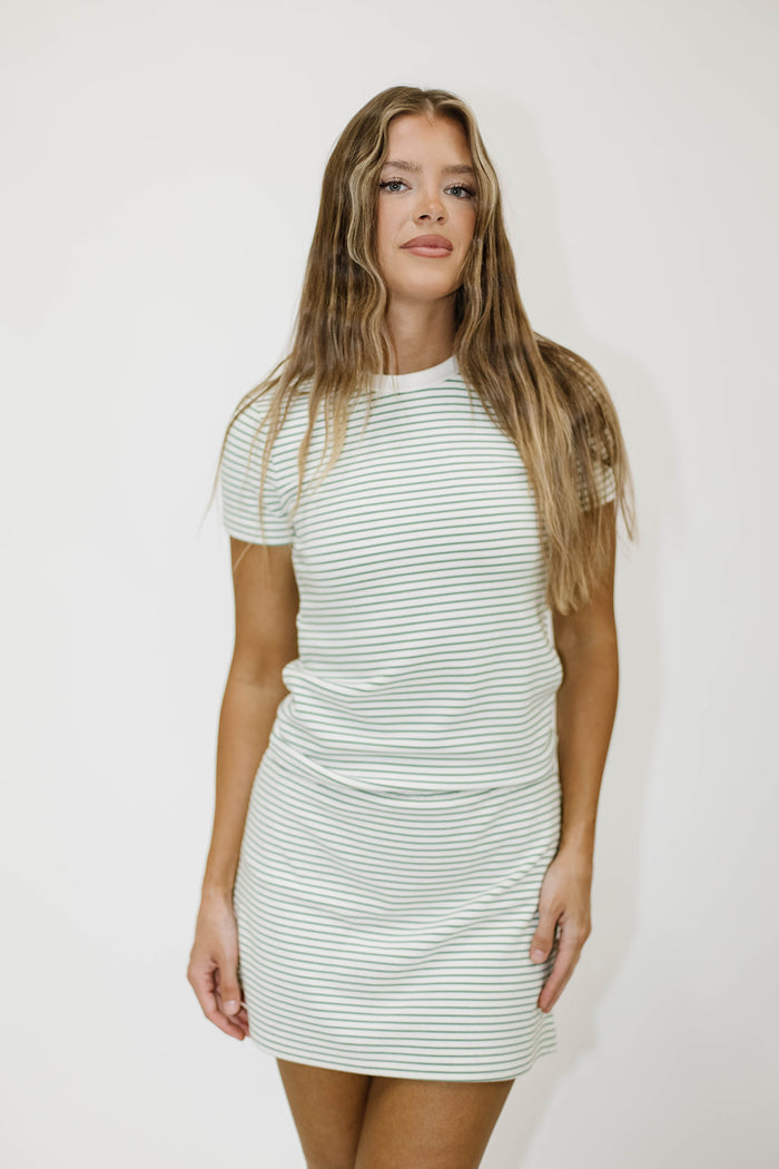 Tiegen Striped Fleece Mini Skort in Ivory/Sage