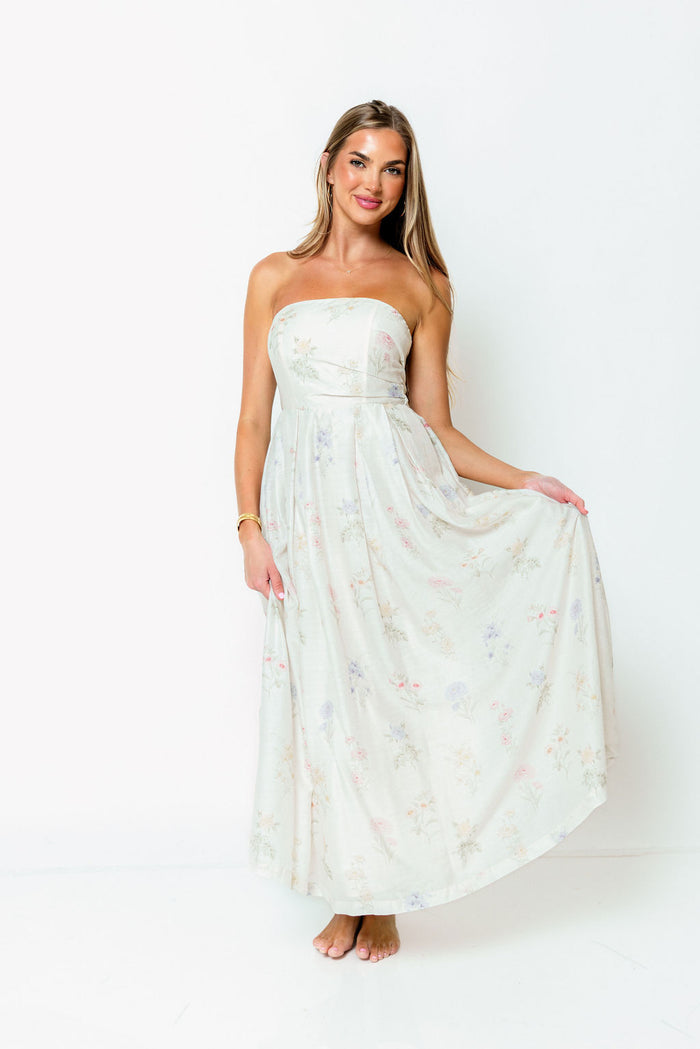 Tinsley Midi Dress in Cream Multi