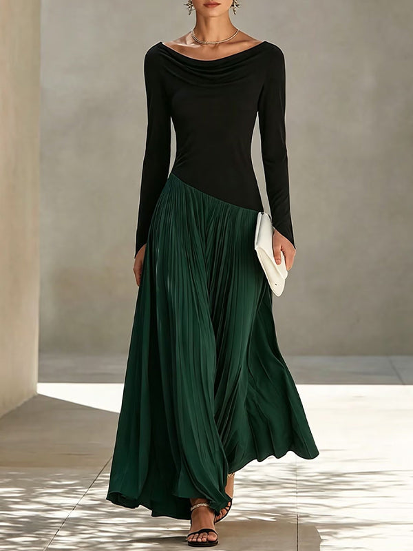 Two-Tone Combo Pleated Dress