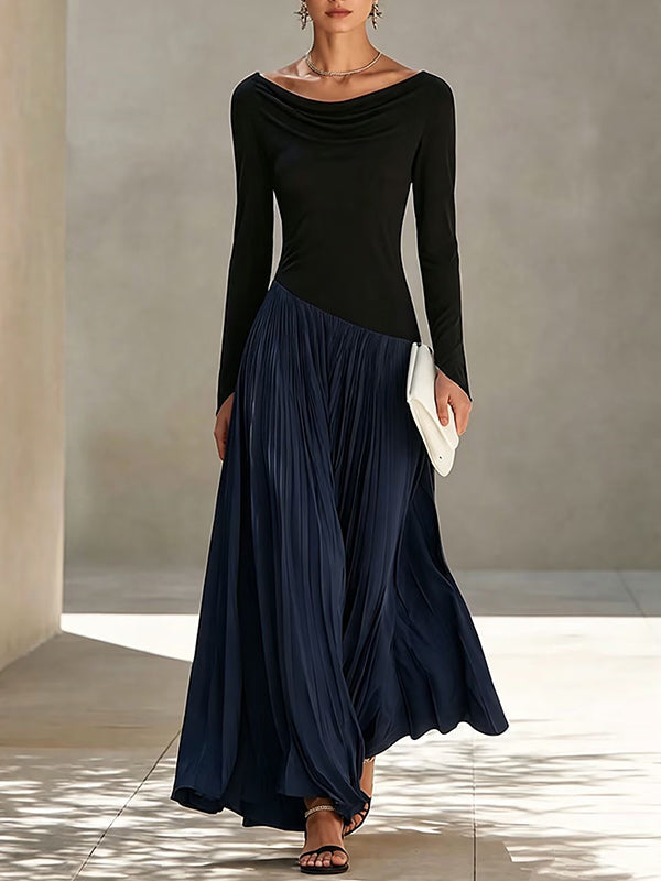 Two-Tone Combo Pleated Dress