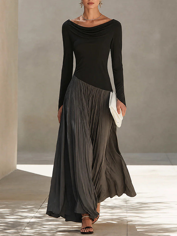 Two-Tone Combo Pleated Dress