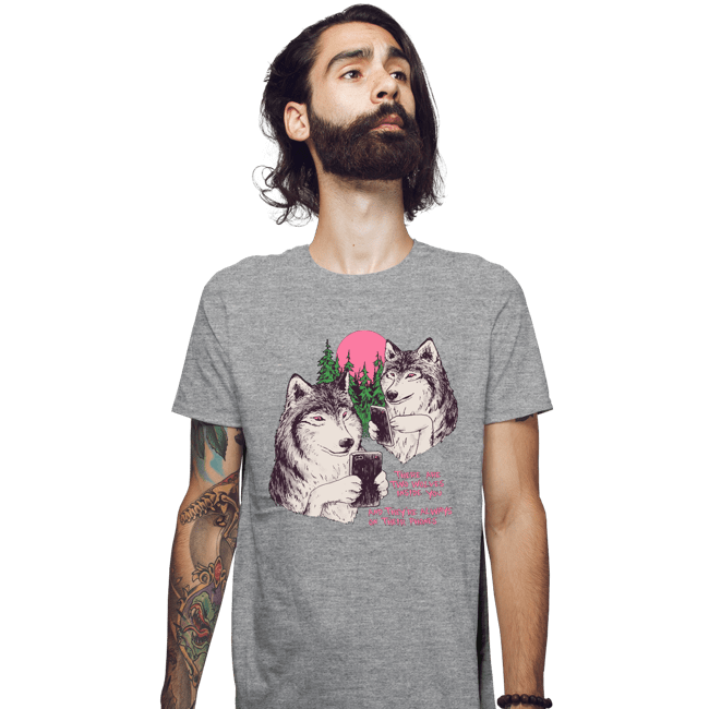Daily_Deal_Shirts Fitted Shirts, Mens / Small / Sports Grey Two Wolves On Their Phones