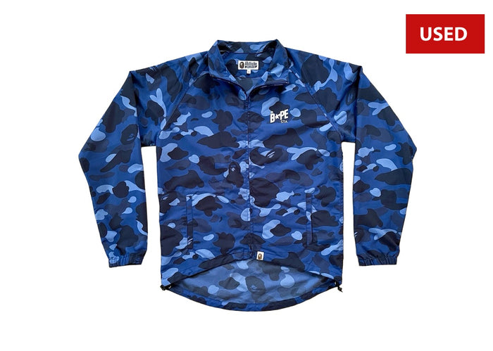 (USED) A Bathing Ape Bape Navy Blue Camo Cycling Windbreaker Jacket