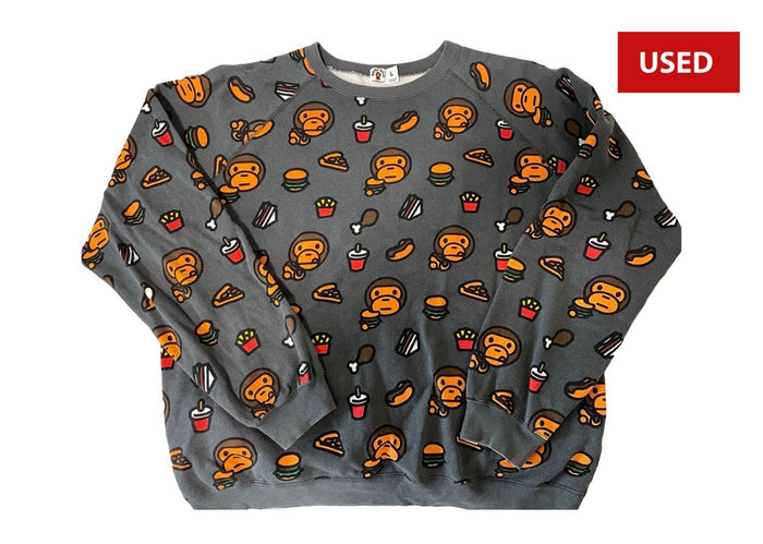 (USED) Bape baby Milo Junk Food Crewneck Ash Black (HEATCHECK ARCHIVE)