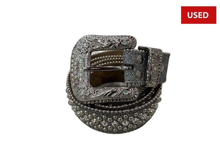 (USED) B.B Simons Silver Swarovski Crystal Belt (36 - 42 Waist)