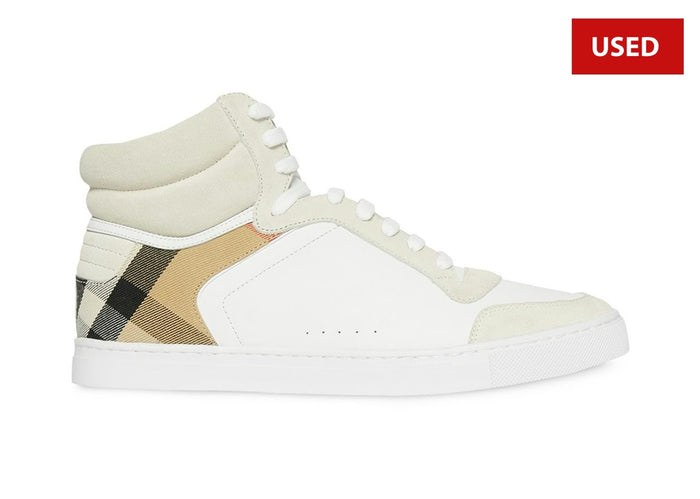 (USED) Burberry House Check High Top sneakers White Archive Beige - Sz 9