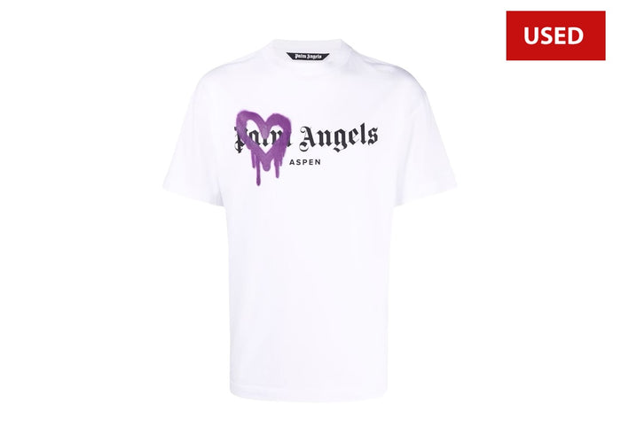 (USED) Palm Angels Aspen Heart Sprayed Logo T-Shirt White/Purple/Black