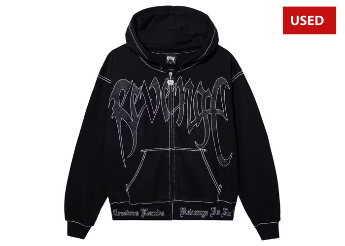 (USED) Revenge Contrast Skull Embroidered Zip Sweatshirt Black/Pink