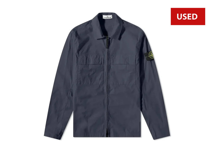 (USED) Stone Island Supima Cotton Twill Stretch-TC Zip Shirt Jacket 'Navy'