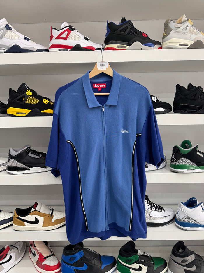(USED) Supreme Piping Zip Up Polo Dark Blue