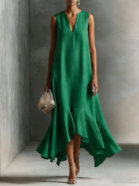 V-Neck Asymmetric-Hem Sleeveless Dress