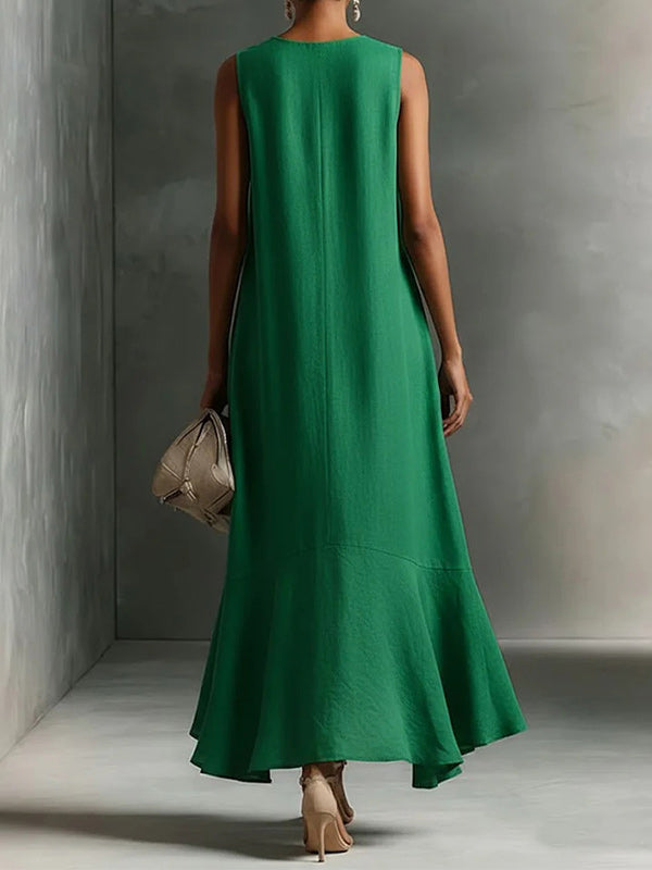 V-Neck Asymmetric-Hem Sleeveless Dress