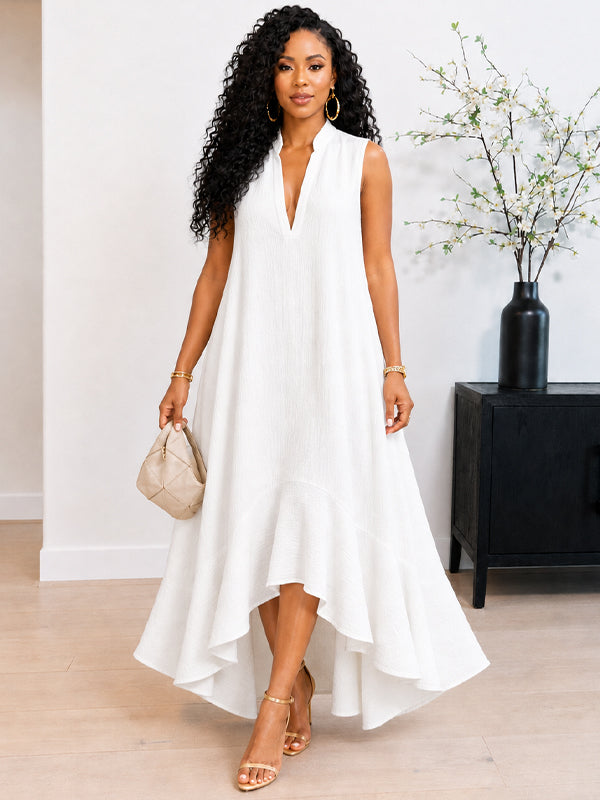 V-Neck Asymmetric-Hem Sleeveless Dress