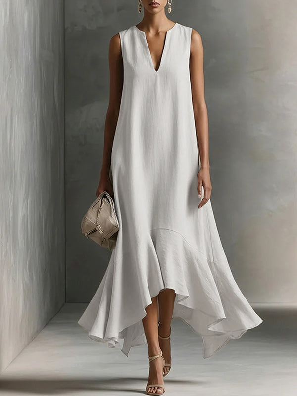 V-Neck Asymmetric-Hem Sleeveless Dress