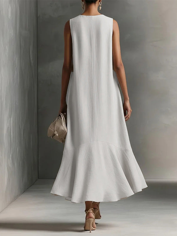 V-Neck Asymmetric-Hem Sleeveless Dress