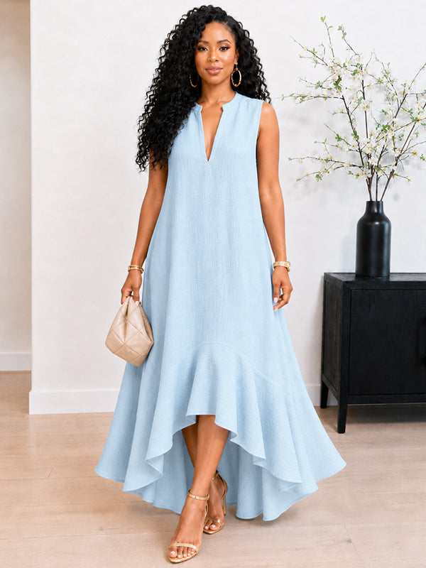 V-Neck Asymmetric-Hem Sleeveless Dress