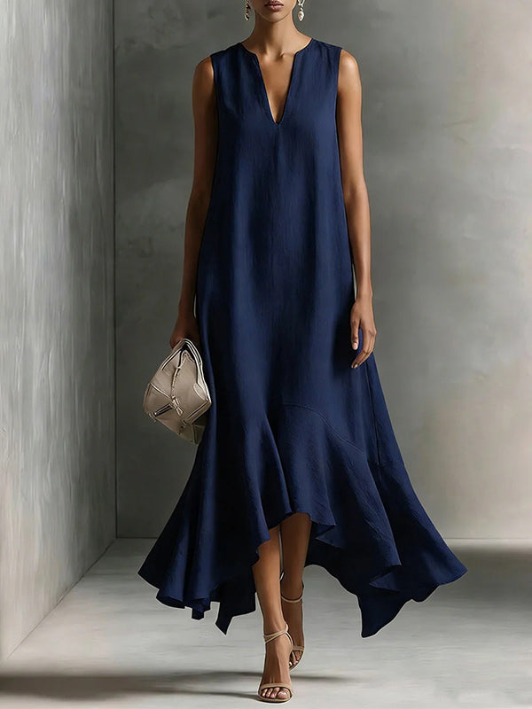 V-Neck Asymmetric-Hem Sleeveless Dress