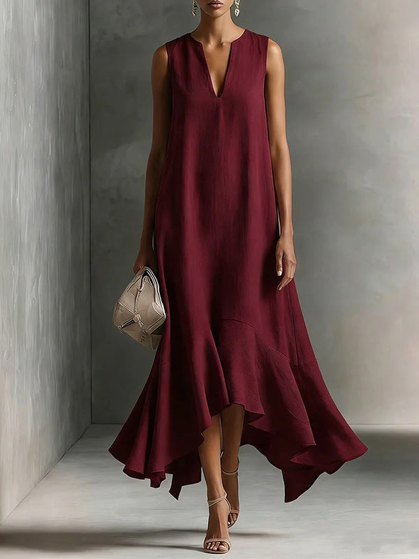 V-Neck Asymmetric-Hem Sleeveless Dress