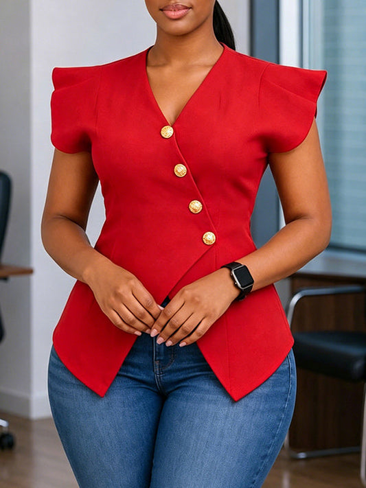 V-Neck Button Top