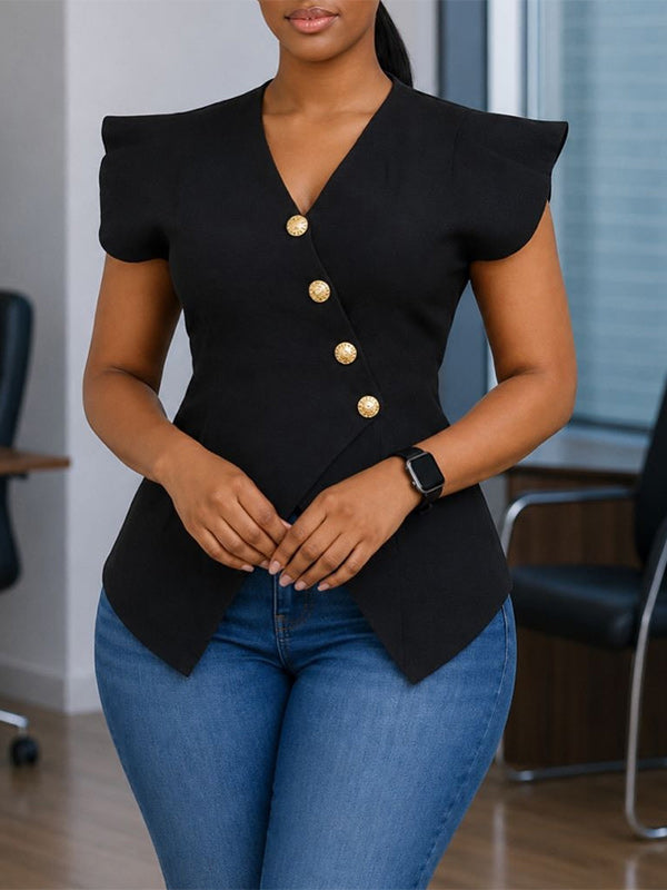 V-Neck Button Top