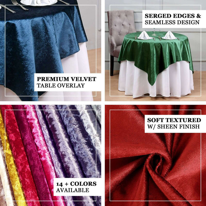 Premium velvet table overlays in various colors and textures for elegant decor.