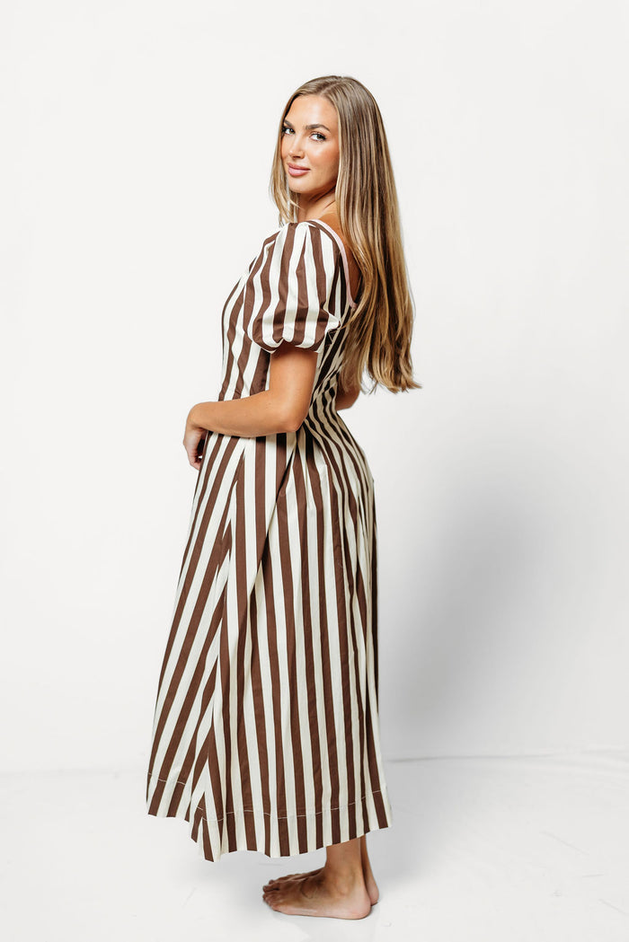 Verity Striped Midi Dress in Brown