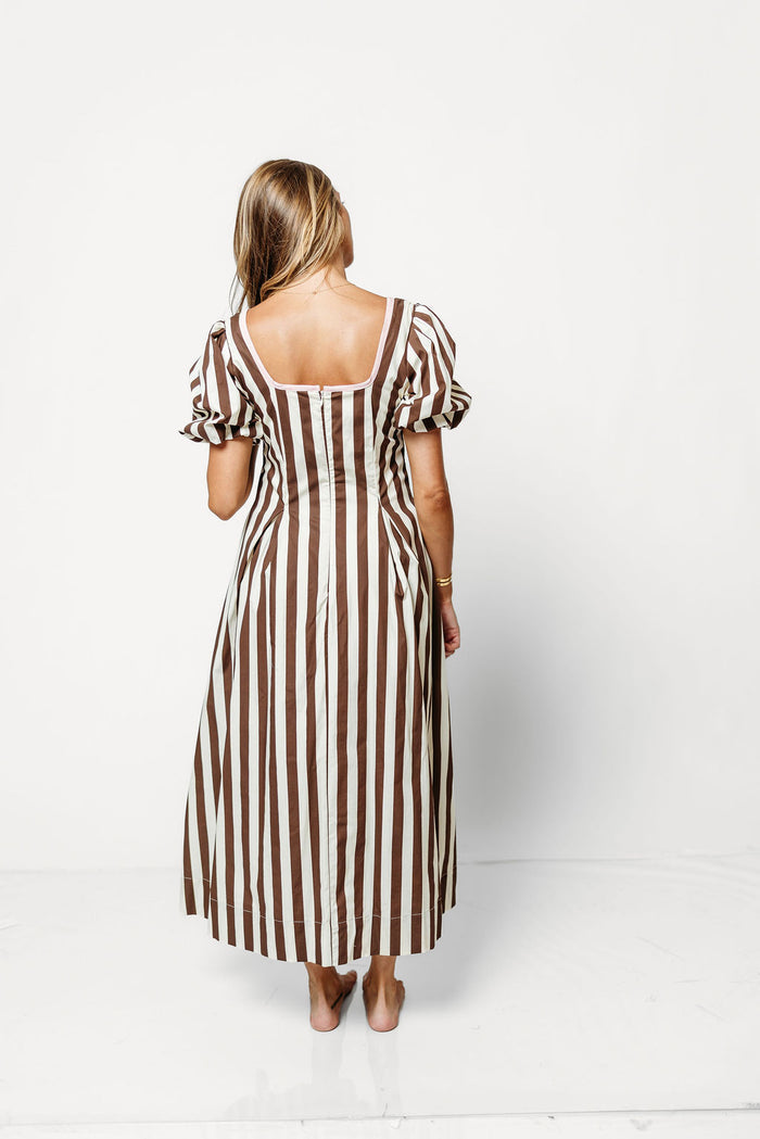 Verity Striped Midi Dress in Brown