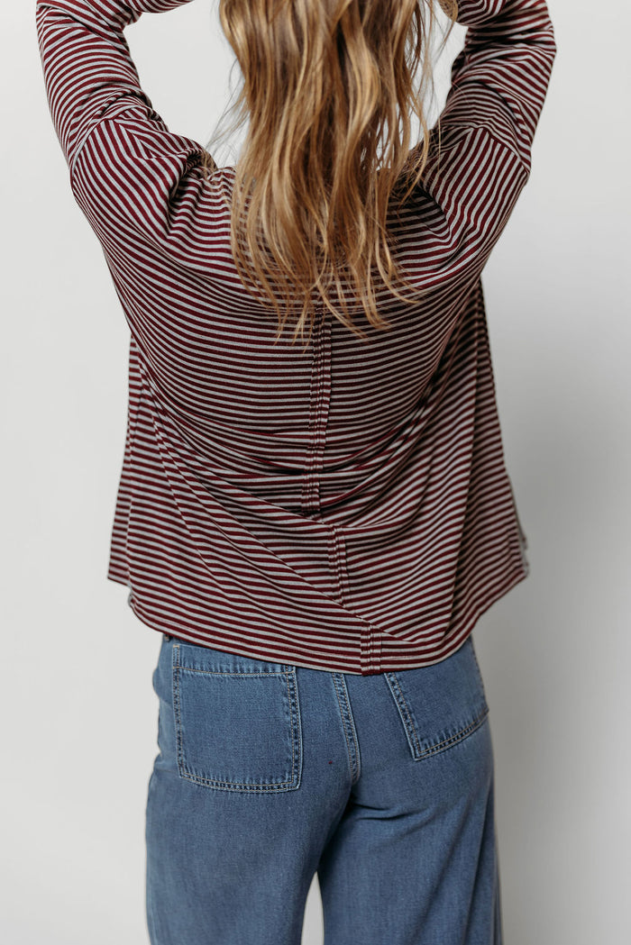Vernon Long Sleeve Striped Top in Burgundy/Heather Grey