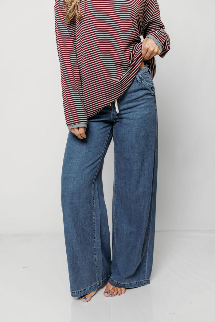 Vernon Long Sleeve Striped Top in Burgundy/Heather Grey