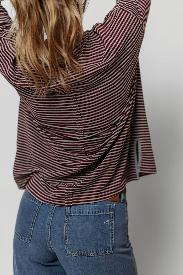 Vernon Long Sleeve Striped Top in Burgundy/Heather Grey