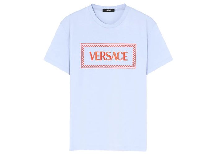 Versace 90s Logo Embroidered T-shirt Blue