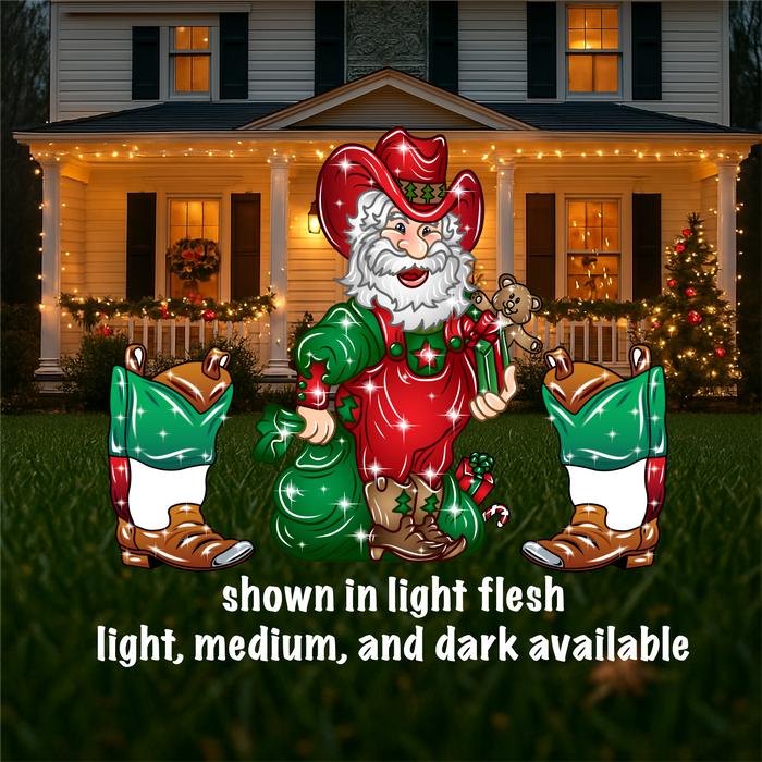 Western Santa in Overalls Yard Signs | Outdoor Christmas Décor | Cowboy Holiday Santa Claus
