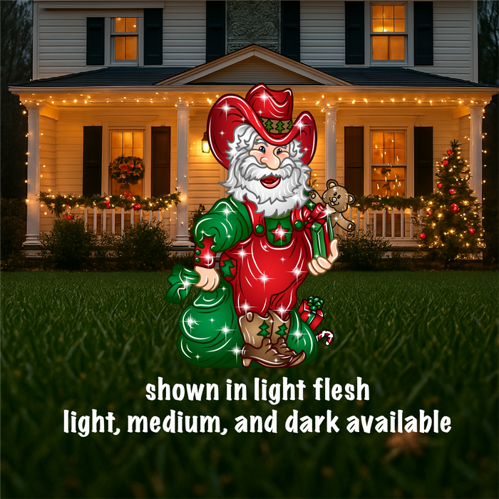 Western Santa in Overalls Yard Signs | Outdoor Christmas Décor | Cowboy Holiday Santa Claus