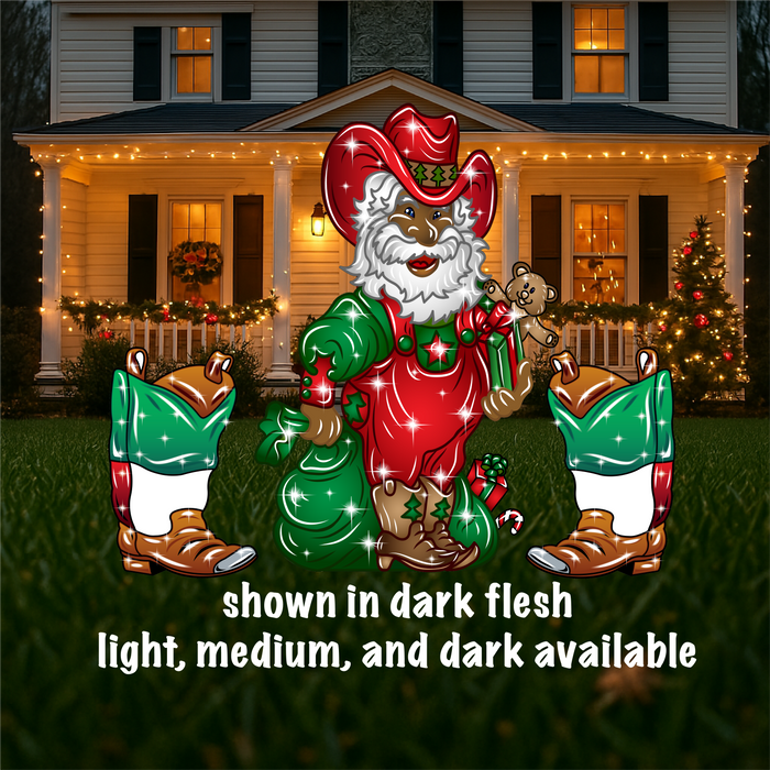 Western Santa in Overalls Yard Signs | Outdoor Christmas Décor | Cowboy Holiday Santa Claus