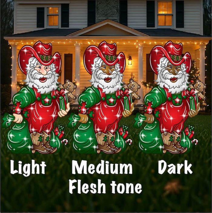Western Santa in Overalls Yard Signs | Outdoor Christmas Décor | Cowboy Holiday Santa Claus