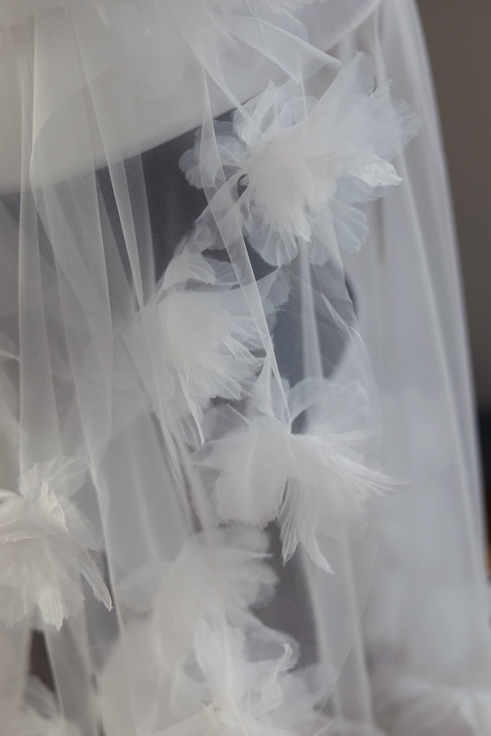 White Bridal Hat with Bloom Veil