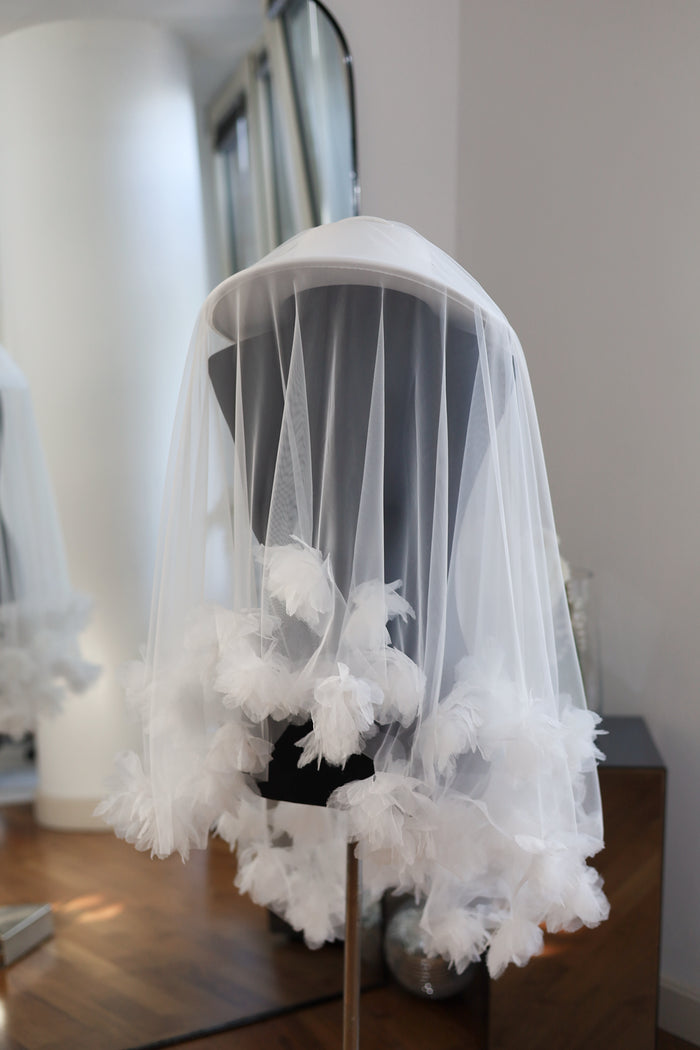 White Bridal Hat with Bloom Veil