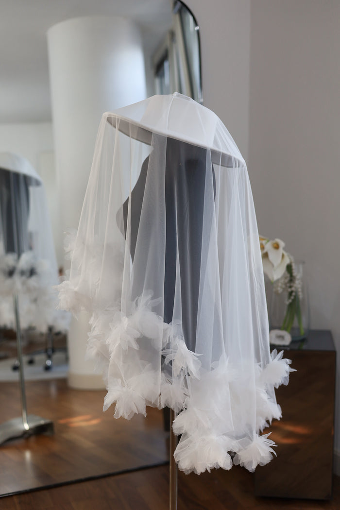 White Bridal Hat with Bloom Veil