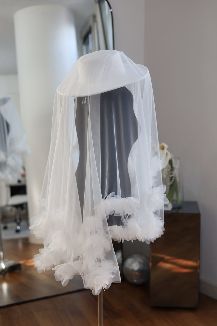 White Bridal Hat with Bloom Veil