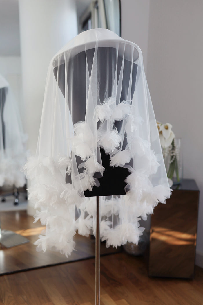White Bridal Hat with Bloom Veil