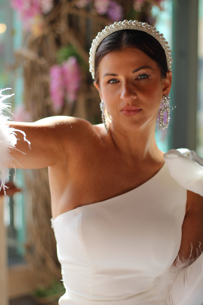 White Pearl Bridal Headband - Velo Bianco